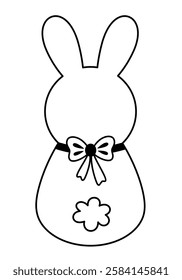 Retro Groovy Easter bunny clipart. Happy Easter day. Black and white bunny doodle in cartoon flat style. Hand draw vector illustration