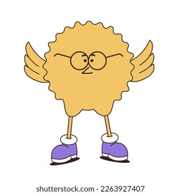 Retro groovy easter chicken. Chick sticker in trendy retro 60s 70s cartoon style. Vector illustration
