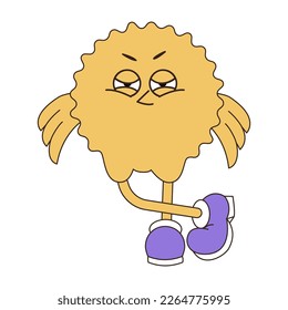 Retro groovy easter chicken. Chick sticker in trendy retro 60s 70s cartoon style. Vector illustration