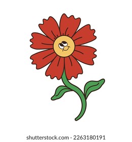 Retro groovy easter daisy. Flower stickers in trendy retro 60s 70s cartoon style. Vector illustration