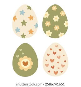 Retro Groovy Easter eggs clipart set. Happy Easter clipart in cartoon flat style. Hand draw vector illustration