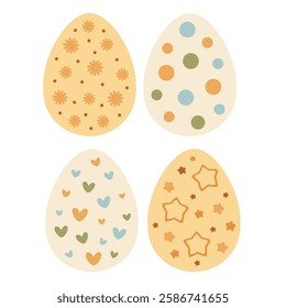 Retro Groovy Easter eggs clipart set. Happy Easter clipart in cartoon flat style. Hand draw vector illustration
