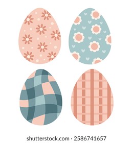 Retro Groovy Easter eggs clipart set. Happy Easter clipart in cartoon flat style. Hand draw vector illustration