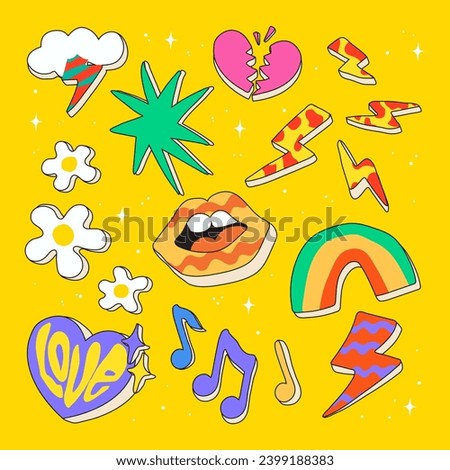 Retro Groovy Element Doodle Vector Illustration