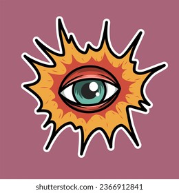 retro groovy eye sunlight  sticker element cartoon artwork street wear illustration vector 