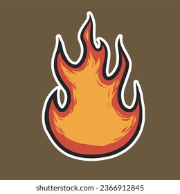 retro groovy fire flame sticker element cartoon artwork street wear illustration vector 