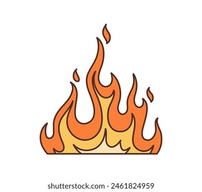 Retro groovy fire flames burning, hippie cartoon symbol of 70s art, isolated vector. Groovy fire burn with sizzling flames, hippie or hipster style art element for t-shirt print or sticker design