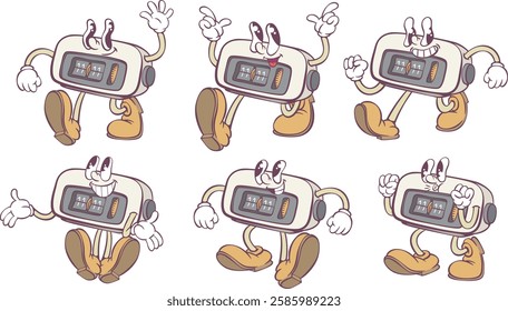 Retro groovy flip clock mascot character design