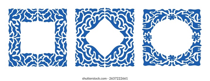 Retro groovy floral abstract vector frames in wavy and naive style