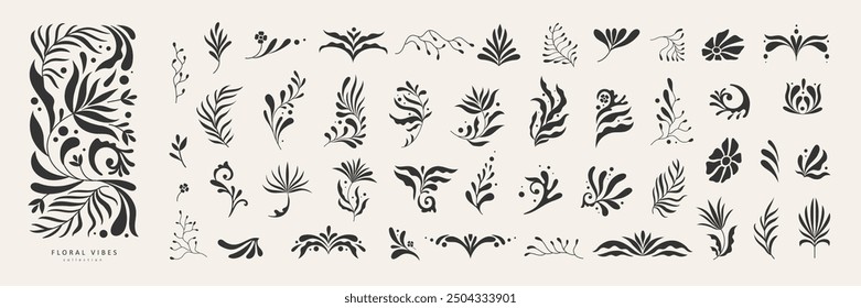 Retro groovy floral illustration in wavy and naive style. Organic shapes, vibrant flowers print for poster, social media or packaging. Botanic vector illustration