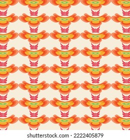 Retro Groovy Floral Pattern Orange bloom seamless background