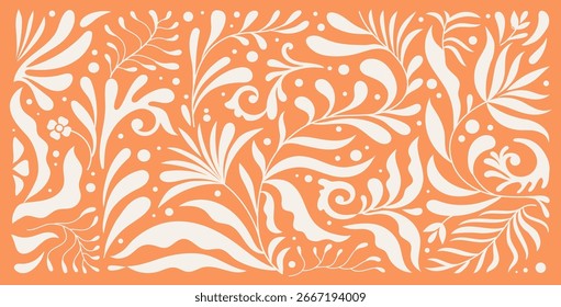 Modelo inconsútil floral groovy retro en estilo ondulado e ingenuo. Formas orgánicas, impresión vibrante de las flores para el cartel, los medios sociales o el empaquetado. Ilustración vectorial botánica