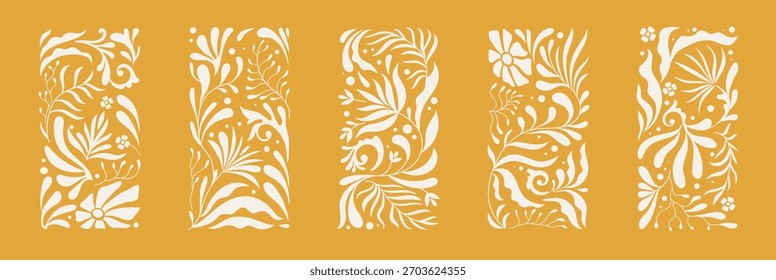 Retro groovy florale nahtlose Muster in wellenförmigen und naiven Stil. Organische Formen, lebendige Blumen für Poster, Social Media oder Verpackungen. Botanische Vektorgrafik