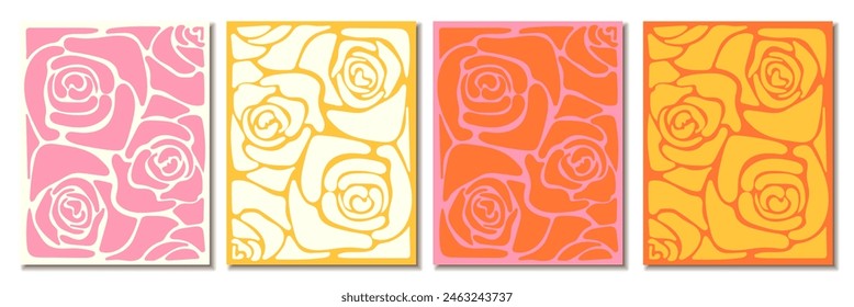 Conjunto de fondo de flores Groovy retro. Abstractas patrón de Naturaleza en estilo de los años 70. Boho Colorido Groovy Psicodélico Fondo De Antiguas. Diversión gráfica Hippie