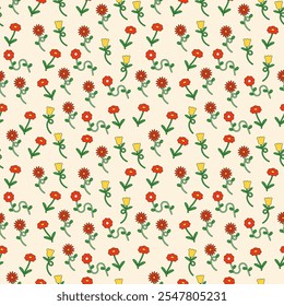 retro groovy flower cartoon seamless pattern background tile