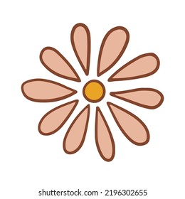 Retro groovy flower. Collection of different flowers in a hippie style. Vector boho illustration isolated on a light background