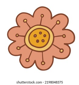 Retro groovy flower. Collection of different flowers in a hippie style. Vector boho illustration isolated on a light background