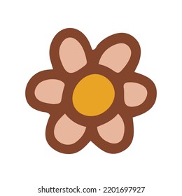 Retro groovy flower. Collection of different flowers in a hippie style. Vector boho illustration isolated on a light background
