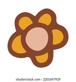 Retro groovy flower. Collection of different flowers in a hippie style. Vector boho illustration isolated on a light background