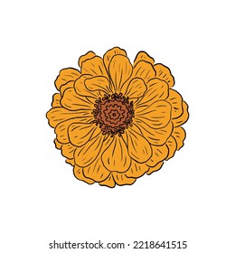 Retro Groovy Flower cynia. Botanical vintage flower. Design for social media, packaging, Print on T-Shirts, Cards. Floral clipart inspired by 70s and Groovy Hippy. Doodle vector illustration isolated.