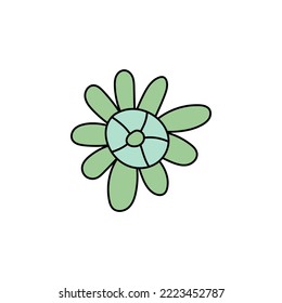 Retro Groovy Flower Element, Daisy flat icon in doodle style. Cute Hand Drawn Hippy Flower inspirited by 70s years. Vintage vector illustration isolated on white background. Floral for poster, print.