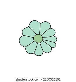 Retro Groovy Flower Element, Daisy flaches Symbol im Doodle-Stil. Von Hand gezeichnete Hippie-Blume, inspiriert durch 70er Jahre. Vintage, Vektorgrafik einzeln auf weißem Hintergrund. Blume für Poster, Druck.
