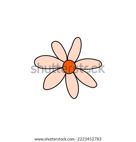Retro Groovy Flower Element, Daisy flat icon in doodle style. Cute Hand Drawn Hippy Flower inspirited by 70s years. Vintage vector illustration isolated on white background. Floral for poster, print.