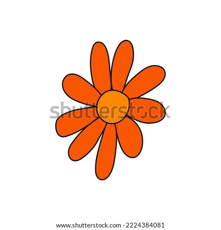 Retro Groovy Flower Element, Daisy flat icon in doodle style. Cute Hand Drawn Hippy Flower inspirited by 70s years. Vintage vector illustration isolated on white background. Floral for poster, print.