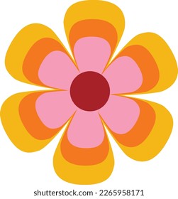 Retro Groovy Flower Hippie illustration. Retro 90s style.