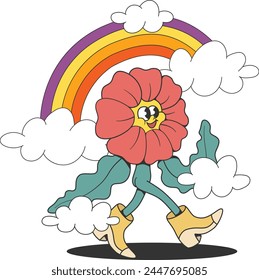 Retro groovy flower mascot character