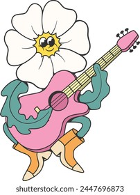 Retro groovy flower mascot character