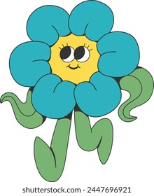 Retro groovy flower mascot character