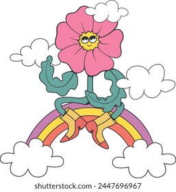 Retro groovy flower mascot character