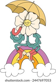 Retro groovy flower mascot character