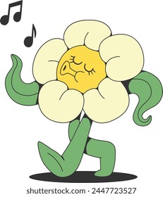 Retro groovy flower mascot character