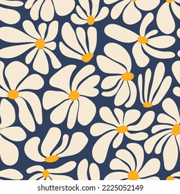 Fondo retro groovy de poder floral. Vintage patrón floral sin costuras de los años 70. Papel hippie divertido. Impresión vectorial de los años 1960 para tela, papel de embalaje, papel de papelería