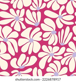 Retro groovy flower power background. Vintage 1970s floral seamless pattern. Hippie fun wallpaper. 1960s vector print for fabric, wrapping paper, stationery