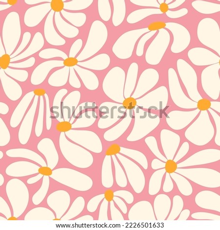 Retro groovy flower power background. Vintage 1970s floral seamless pattern. Hippie fun wallpaper. 1960s vector print for fabric, wrapping paper, stationery