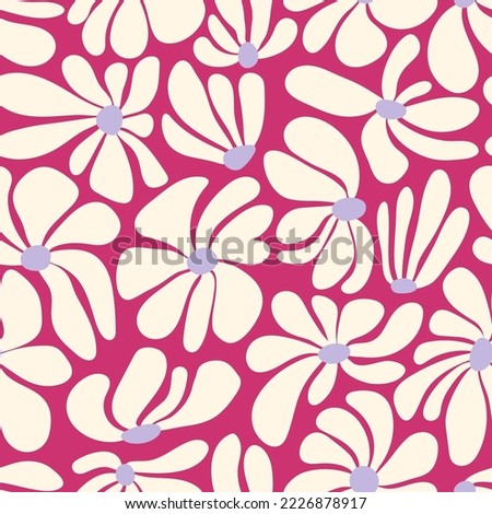 Retro groovy flower power background. Vintage 1970s floral seamless pattern. Hippie fun wallpaper. 1960s vector print for fabric, wrapping paper, stationery
