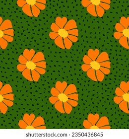 Retro groovy flowers seamless pattern. Vintage floral background. Abstract stylized botanical wallpaper. Design for fabric, textile print, wrapping paper, fashion, interior, cover, illustration