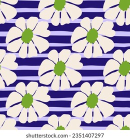 Flores retro groovy sin costuras. Fondo floral vintage. Resumen de papel tapiz botánico estilizado. Diseño para tela, imprenta textil, papel envolvente, moda, interior, cubierta, ilustración