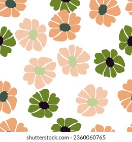 Retro groovy flowers seamless pattern. Vintage floral background. Abstract stylized botanical wallpaper. Design for fabric, textile print, wrapping paper, fashion, interior, cover, illustration