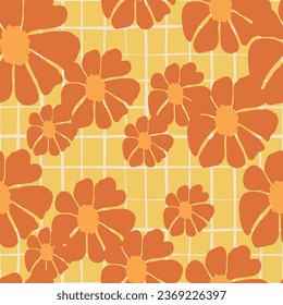 Retro-fruchtige Blumen nahtlos Muster. Vintage, floraler Hintergrund. Abstrakte stilisierte botanische Tapete. Design für Stoff, Stoffdruck, Umhüllungspapier, Mode, Inneneinrichtung, Deckung, Illustration