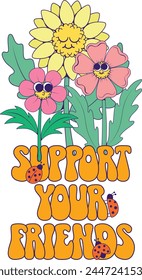 Retro groovy flowers sublimation design