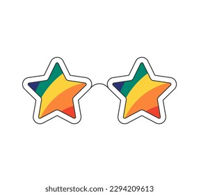 Retro groovy framed by rainbow sunglasses. Vintage hippie funky cartoon star shape glasses. Hippy style trendy y2k psychedelic vector isolated eps illustration