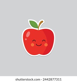 Personajes de frutas retro. Funky mascota de dibujos animados de manzana con cara de sonrisa feliz, manos y pies. Vintage ilustración vectorial de verano. Paquete de pegatinas jugosas de frutas
