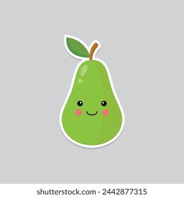 Retro groovy fruit characters. Funky cartoon mascot of pear with happy smile face, hands and feet. Summer Fruit vector illustration. Fruits juicy sticker pack