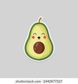 Retro groovy fruit characters. Funky cartoon mascot of avocado with happy smile face, hands and feet. Vintage summer vector illustration. Fruits juicy sticker pack