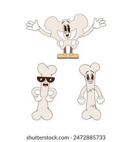 Retro groovy funny cartoon bones. Human organ anatomy medical illustration.