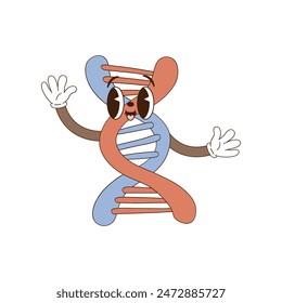 Retro groovy funny cartoon DNA character. Human organ anatomy medical illustration.